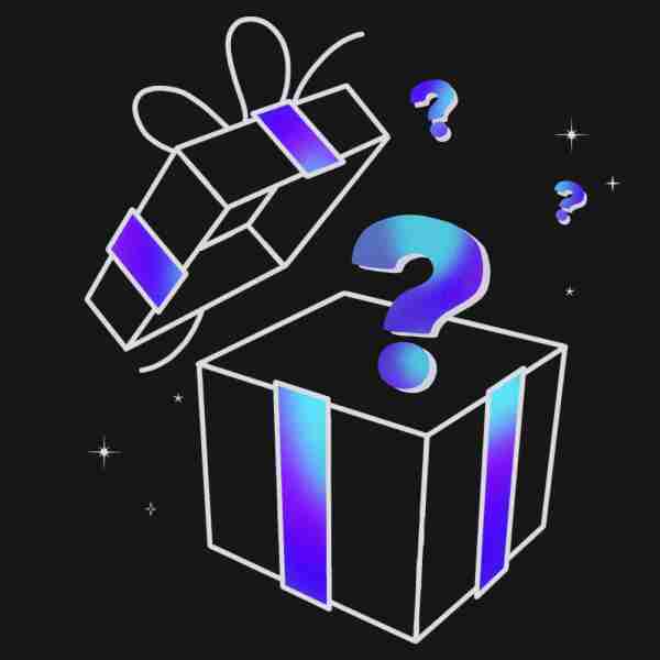 a gift box with a question mark on it.