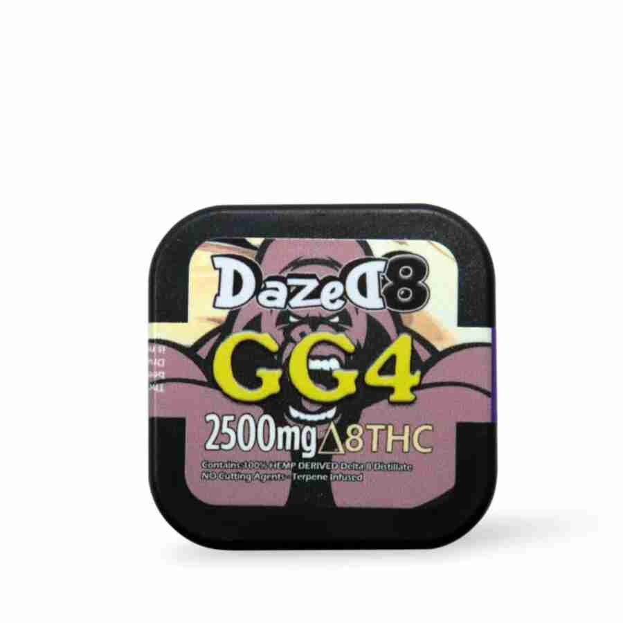 a black and yellow tin with the words dazed c g4 on it.