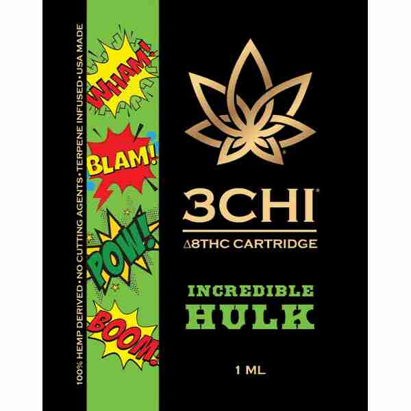 a label for a cannabis product with the words incredible hulk on it.