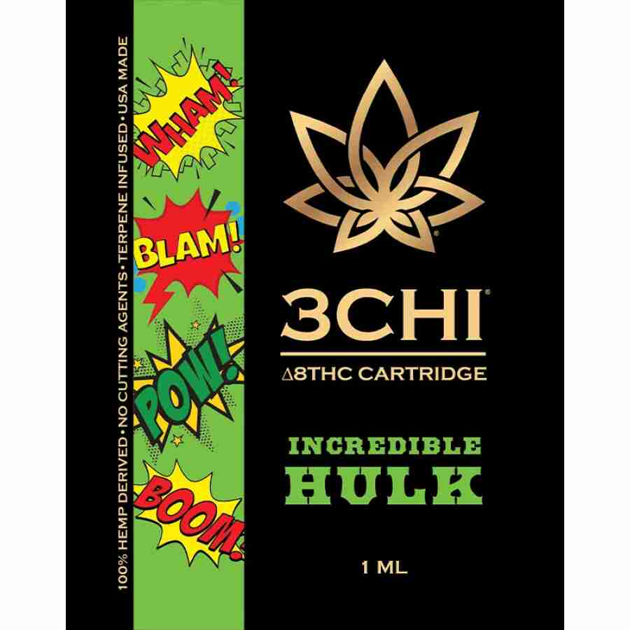A label for a cannabis product with the words incredible hulk on it.