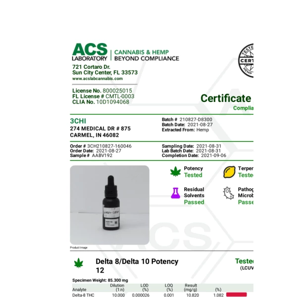 a certificate for a medical marijuana product.
