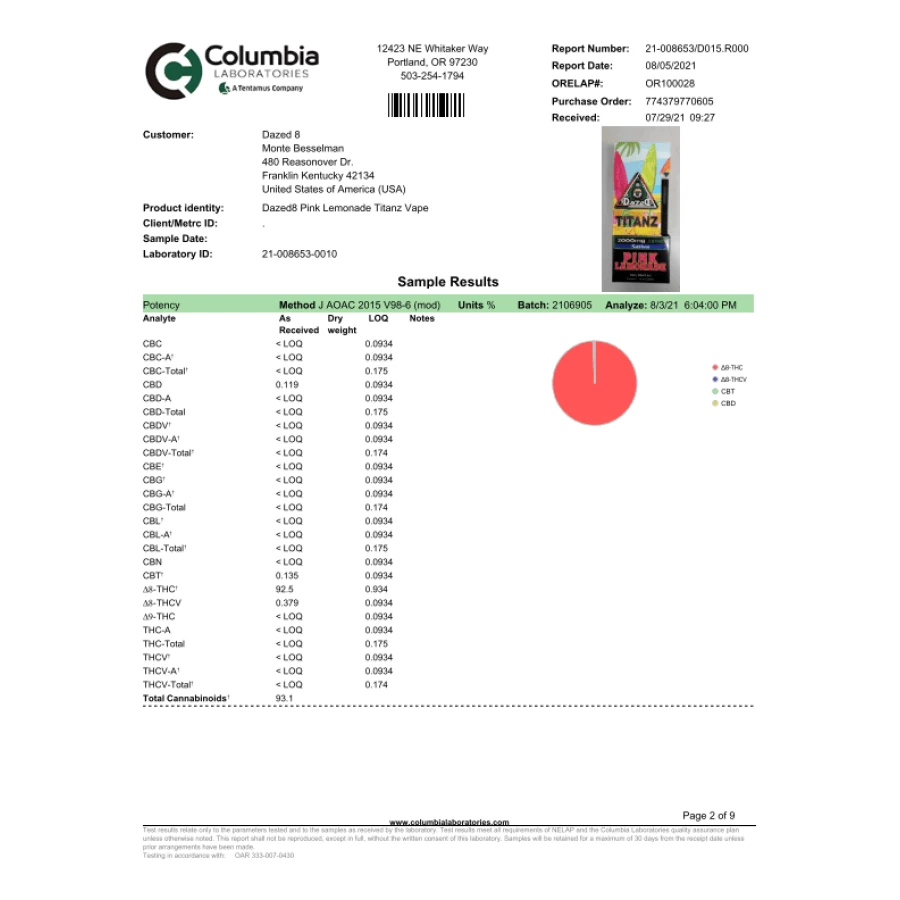 Products dazed8 disposables pink lemonade 2g delta 8 titanz disposable 28978840240334