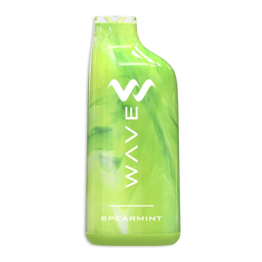 A bottle of wavetec wave 8000 puffs disposable vape with a green and white design on it.