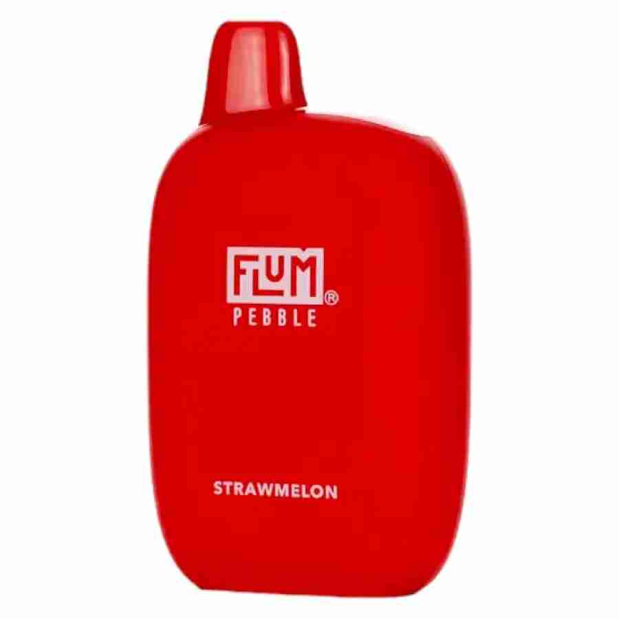 A red bottle with the word fum pebble on it.