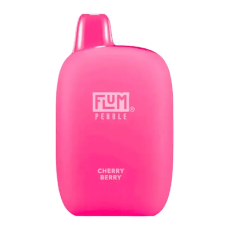 a pink bottle with the words fum pebble cherry berry.