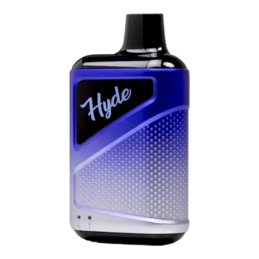 a blue and silver vape bottle with the word hype on it.