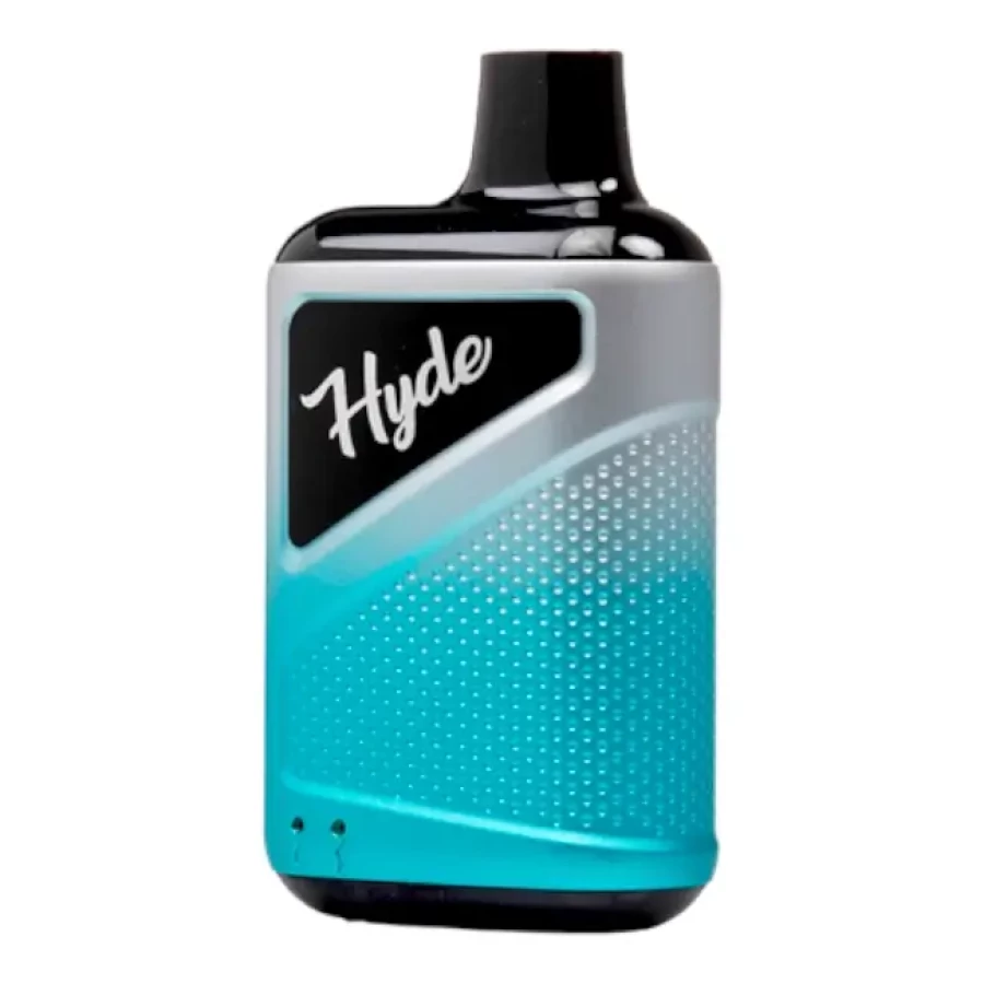 a blue and black bottle with the word hyde on it.