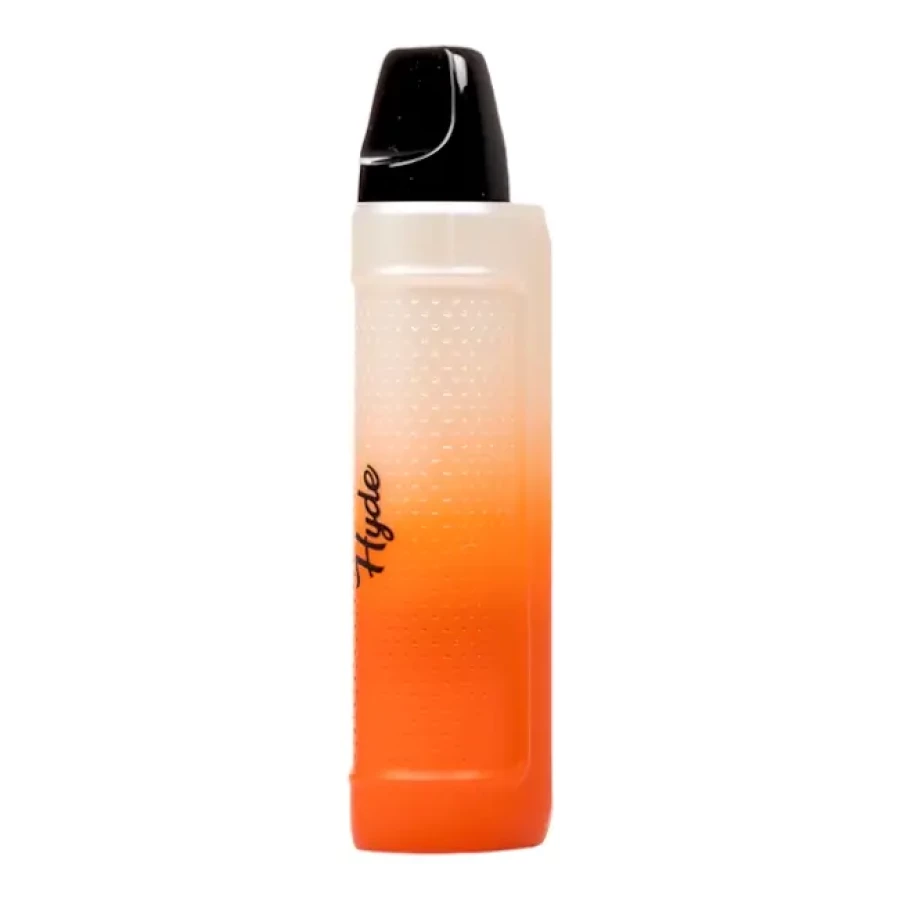 an orange and black bottle with a lid.