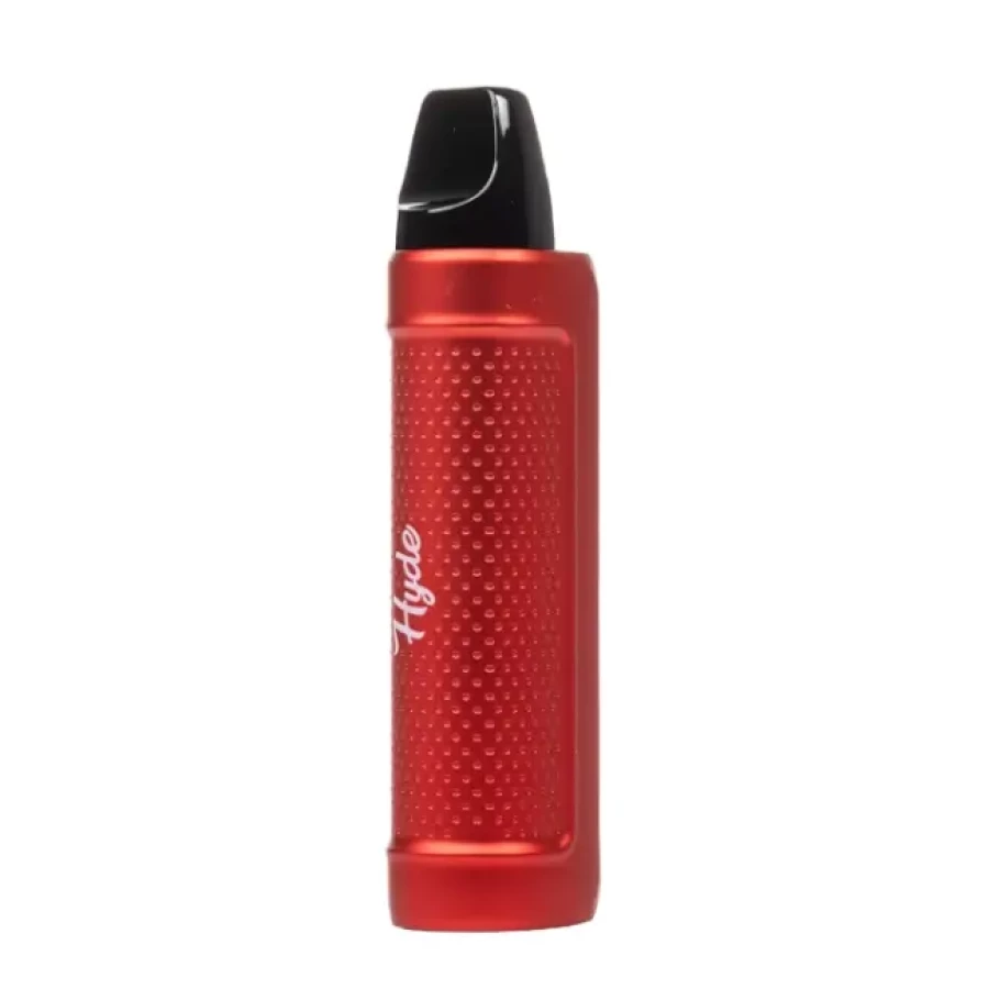 a red vaporizer with a black lid.
