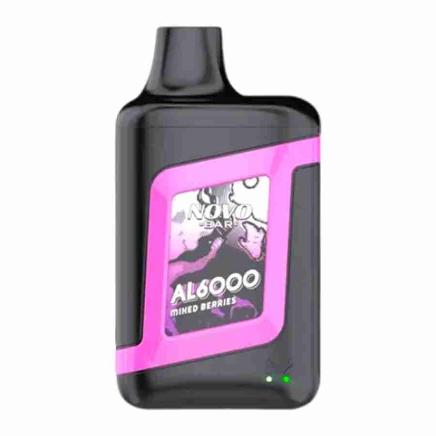 A bottle of smok novo bar al6000 disposable vapes pink liquid on a white background.