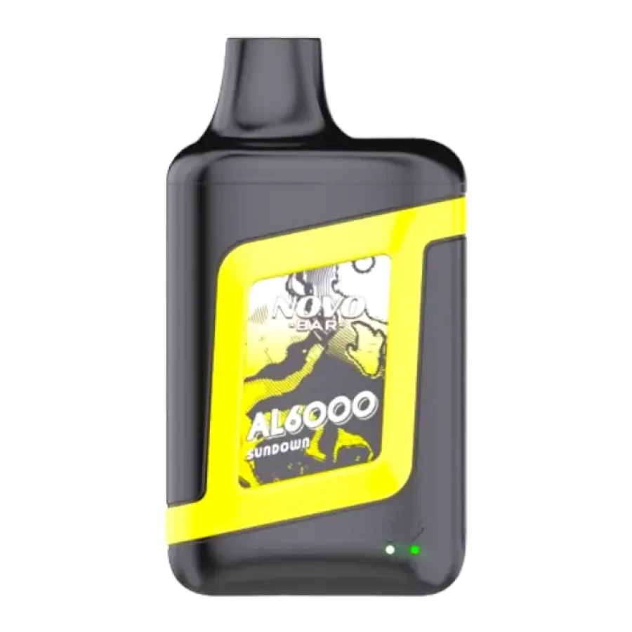 a bottle of yellow and black SMOK Novo Bar AL6000 Disposable Vapes oil.