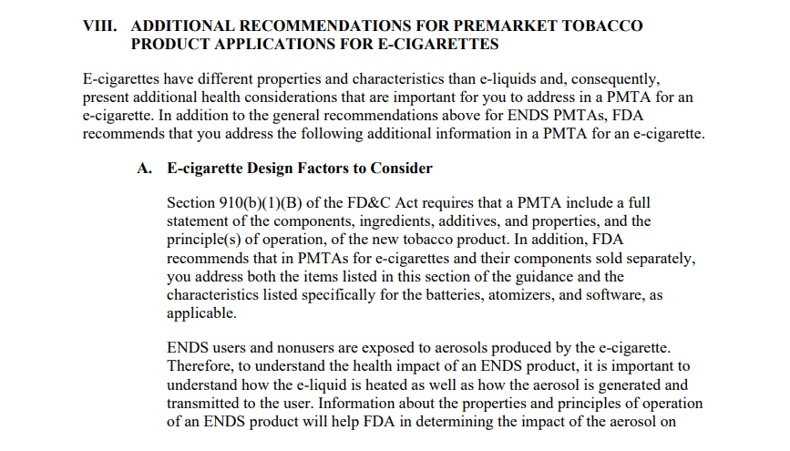 Fda document explaining rules regarding vape products