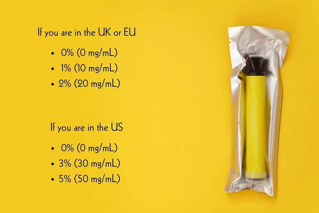 UK and EU residents can find ELF Bar e cigarettes with varying nicotine percentages.