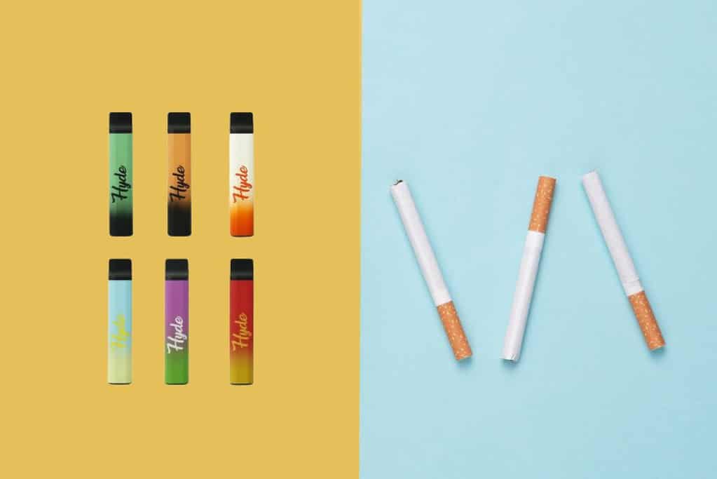 Four different types of cigarettes with contrasting colors displayed on a vibrant background.