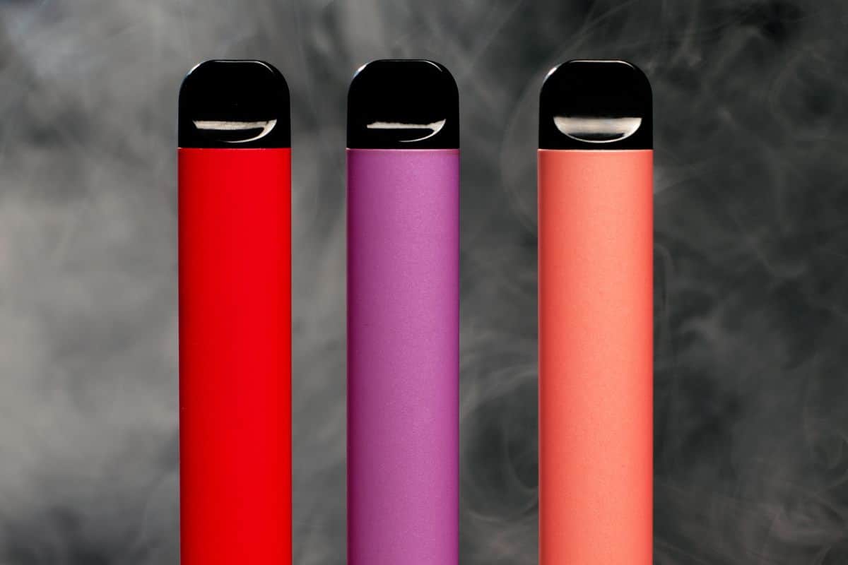 A group of high nicotine disposable vapes.