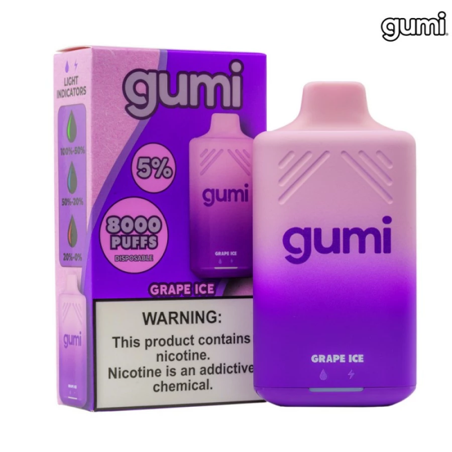 Gumi Bar 8000 Puffs 5% Disposable Vapes grape ice e liquid.