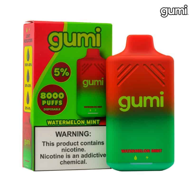 Gumi bar 8000 puffs 5% disposable vapes watermelon mint e liquid.