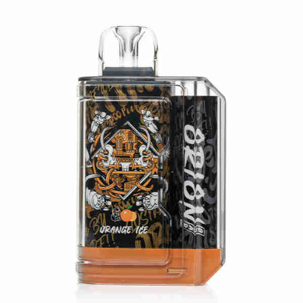 A Lost Vape Orion Bar 7500 Puffs 5% Disposable Vapes with an orange and black design on it.