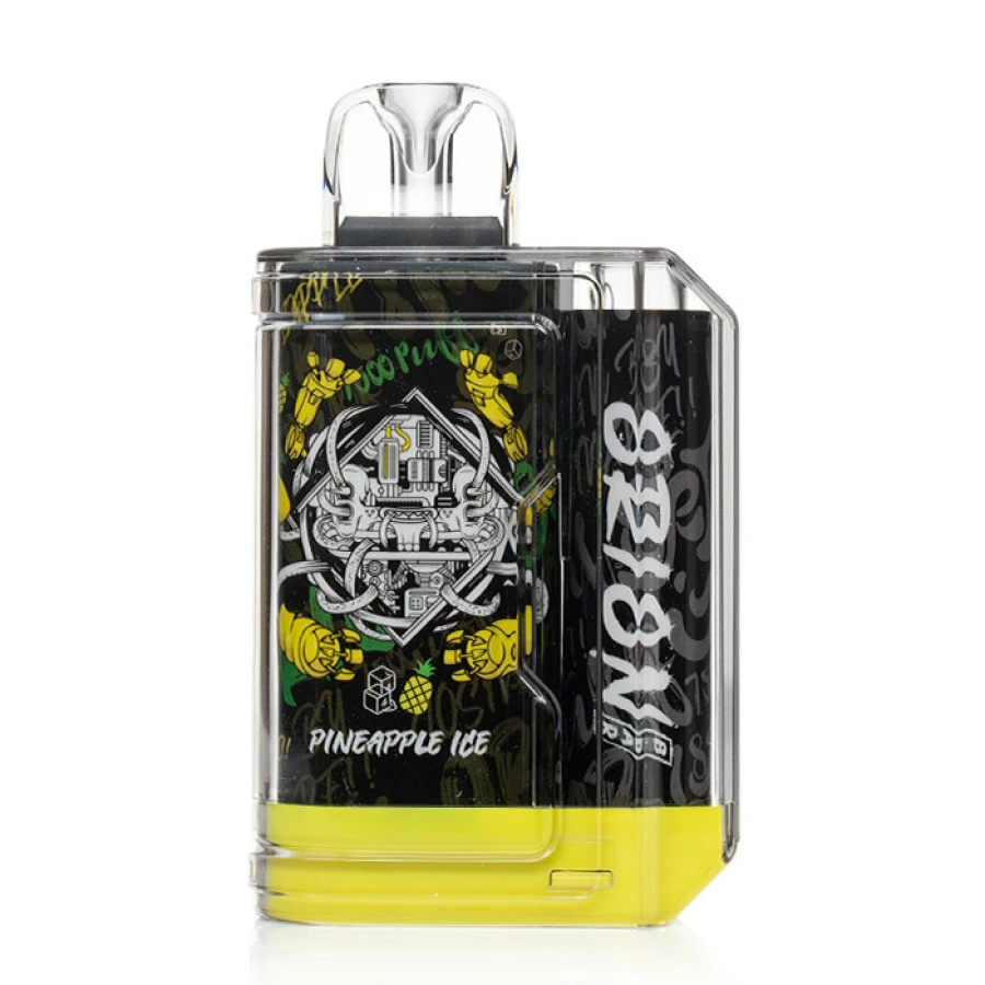 An e liquid bottle of the Lost Vape Orion Bar 7500 Puffs 5% Disposable Vapes with a yellow and black design.