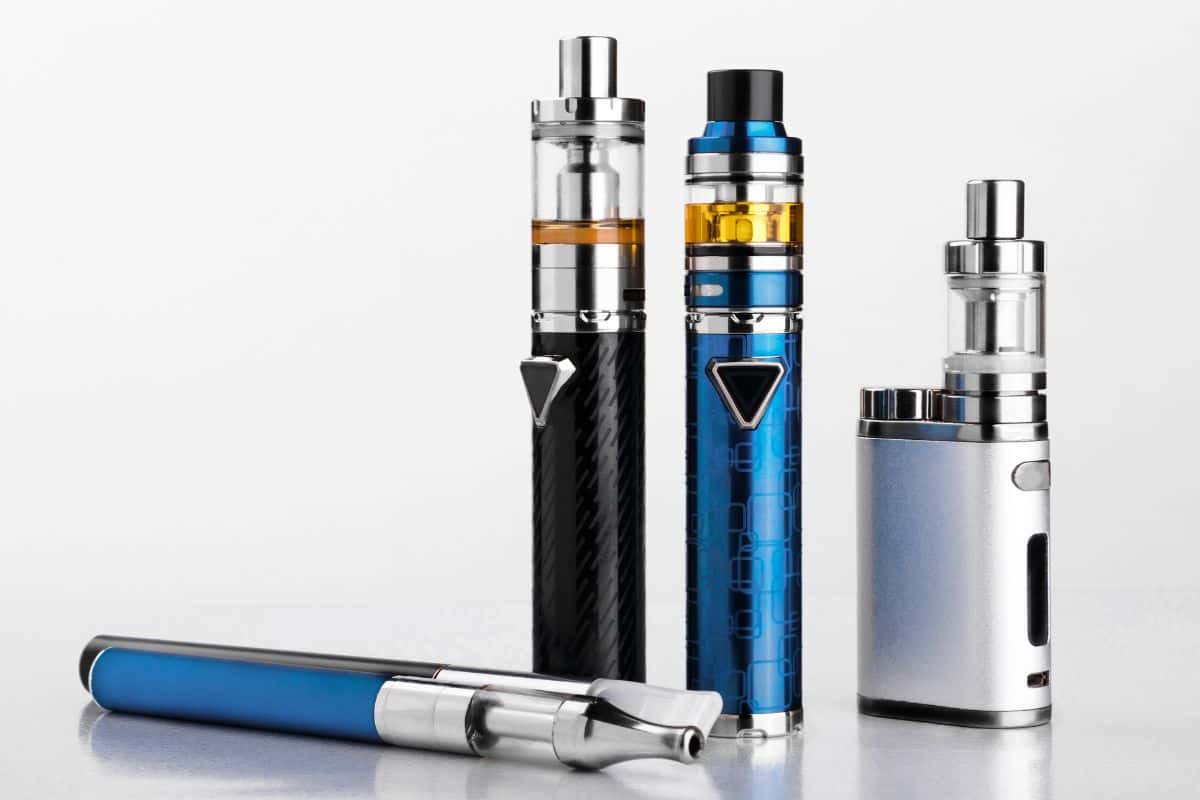 A set of multiple rechargeable vape devices.