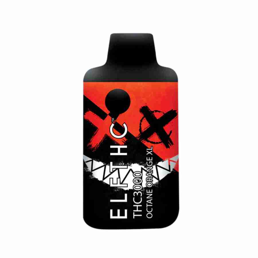 A bottle of elf thc limited edition disposables g with a black and red logo on it