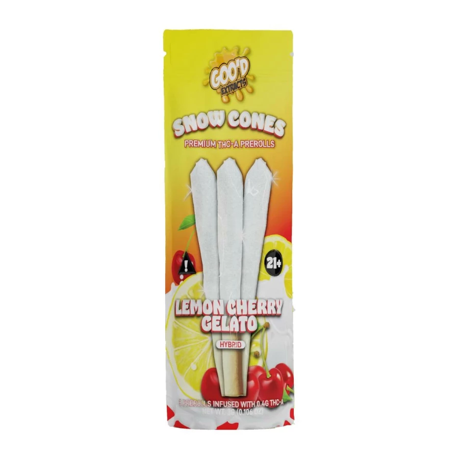 A package of snow cones with lemon and cherry in it