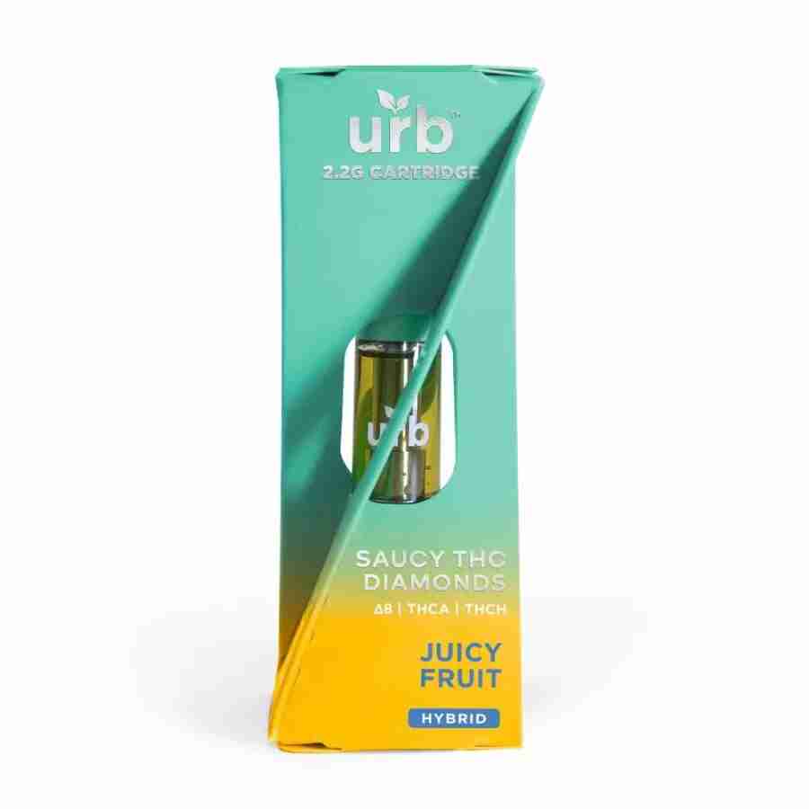 A box of urb saucy thca diamonds cartridges g juice