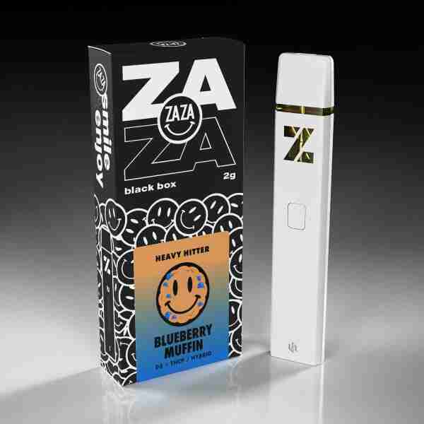 A box of Zaza Black Box Heavy Hitter Disposable Vape Pens g with a smiley face