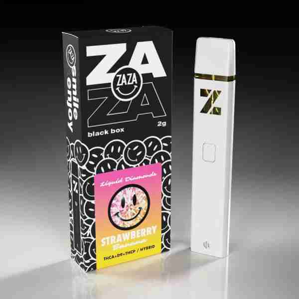A white Zaza Black Box with strawberry and smiley face next to it