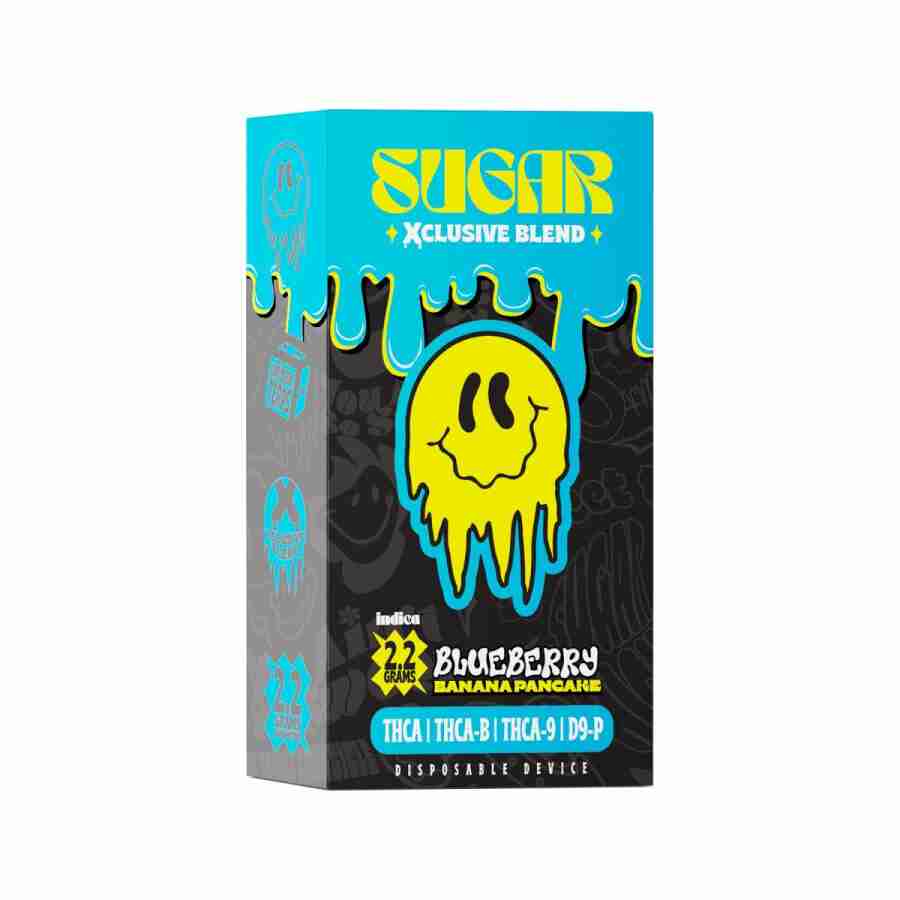 A trippy sugar xclusive blend disposable vapes g with a smiley face on it