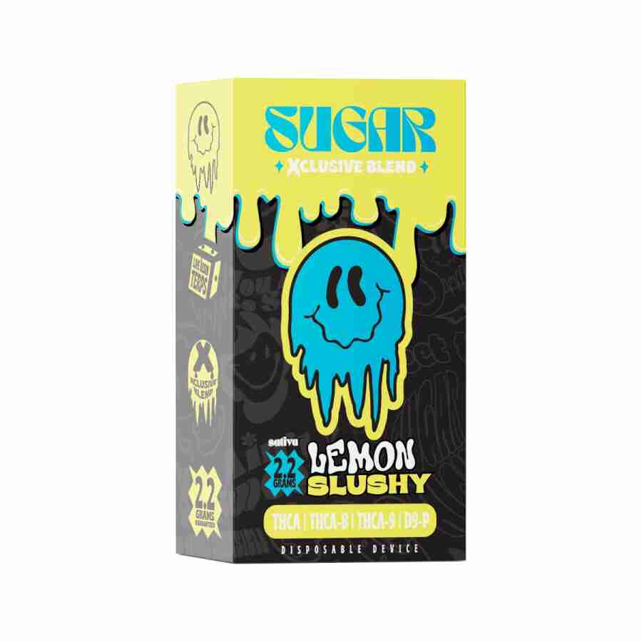 A box of trippy sugar xclusive blend disposable vapes g lemon illustrious e liquid