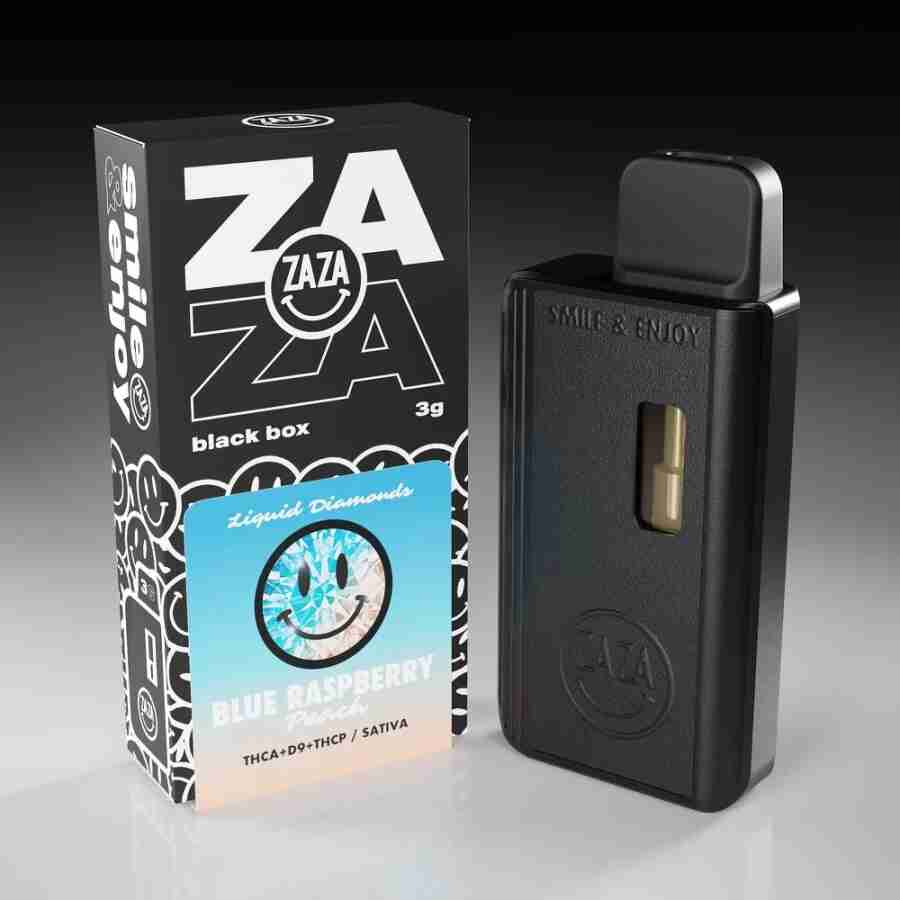 A zaza black box liquid diamonds disposable vapes g with a box next to it