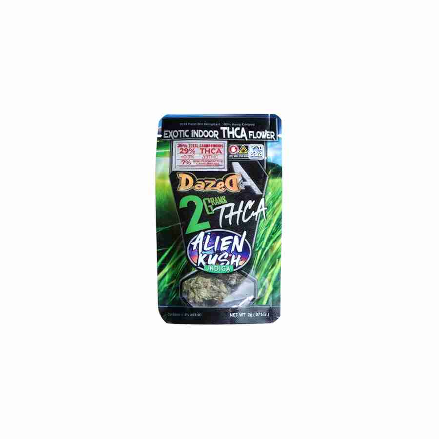 A bag of dazed thc a premium indoor flowers g with a label on it