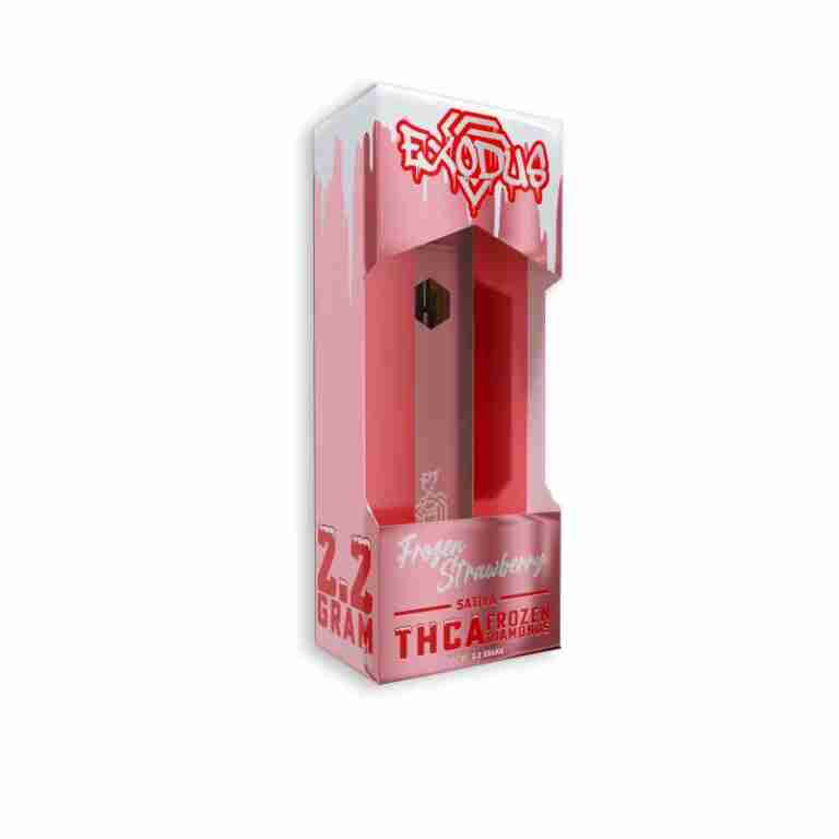 A exodus frosted diamonds disposable vape g with a pink liquid inside