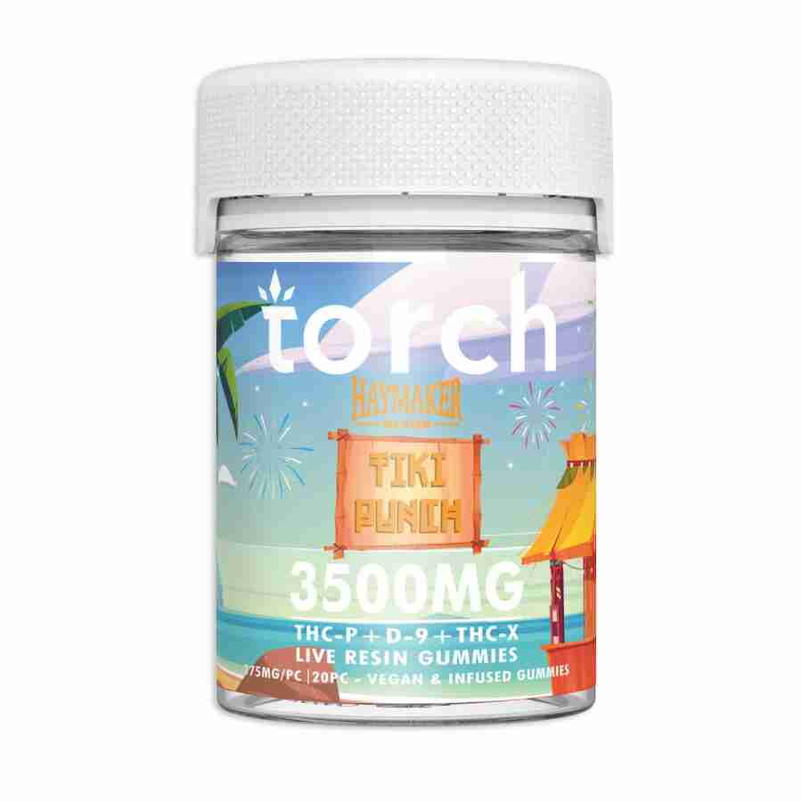 A bottle of torch cbd with a beach scene on it