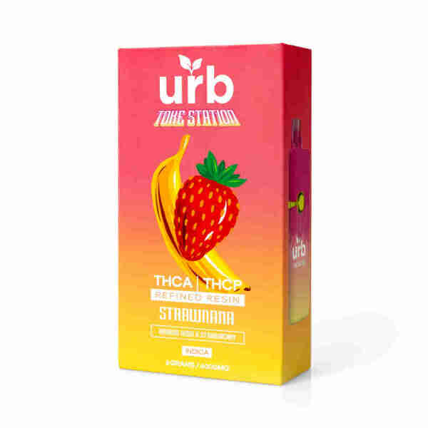 A box with a strawberry and banana in it