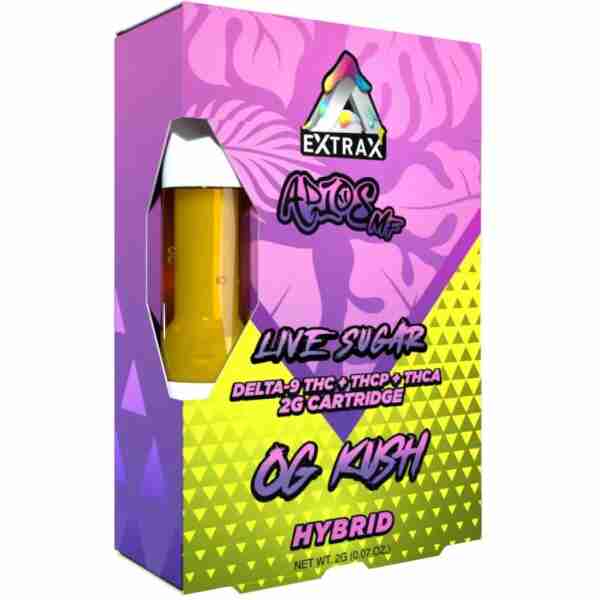 Delta extrax adios mf live sugar blend thca cartridges 2g og kush.
