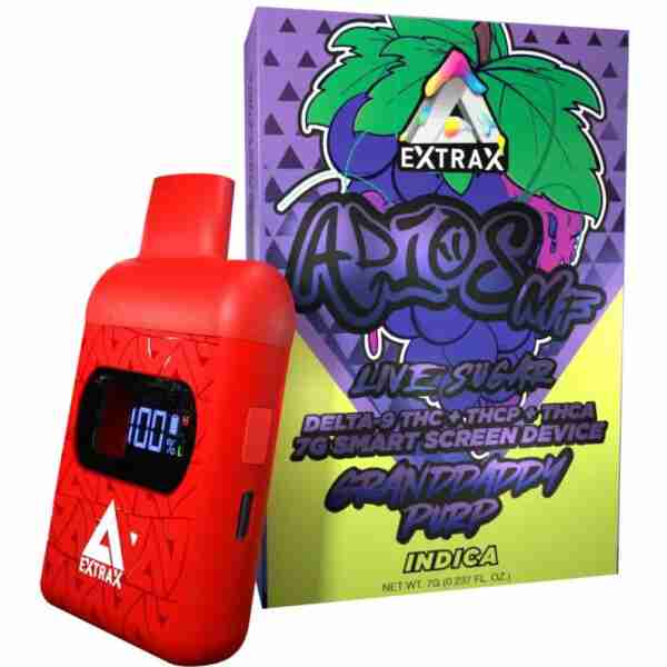 Delta extrax adios mf live sugar blend thca disposables 7g granddaddy purple.