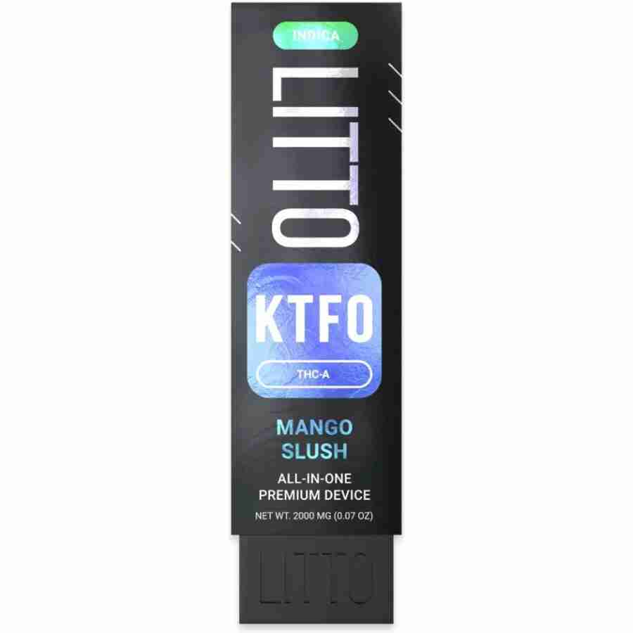 A package of litto indica "mango slush" flavored thc a disposable vape device