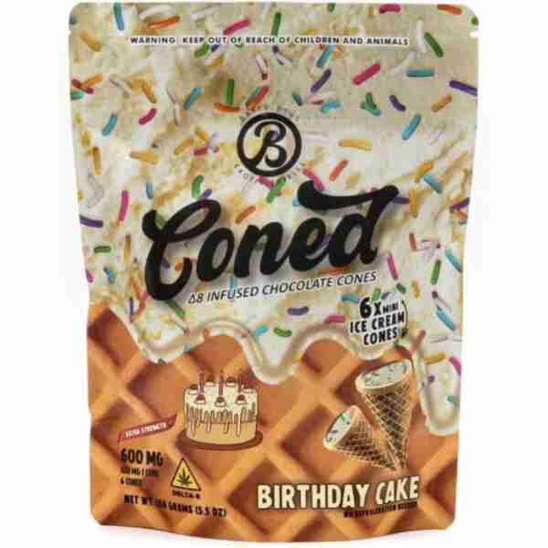baked bags coned d8 edible cones 600mg 6pc birthday cake.