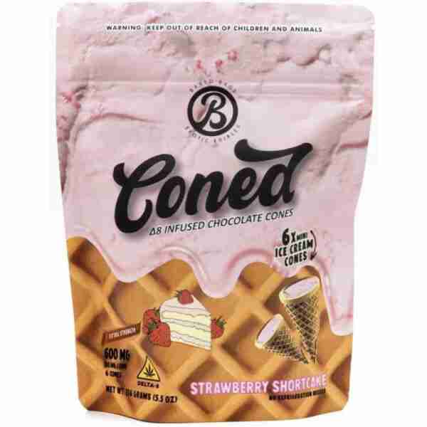 baked bags coned d8 edible cones 600mg 6pc strawberry shortcake.