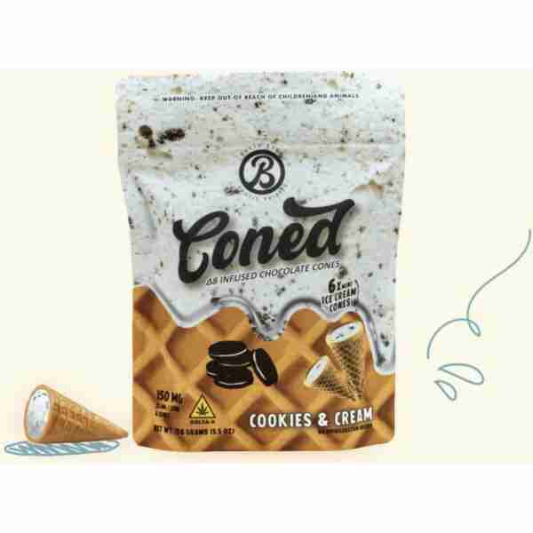 baked bags coned d9 edible cones 150mg 6pc cookies and cream.