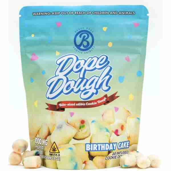 baked bags dope dough d8 edibles 1000mg 40pc birthday cake.