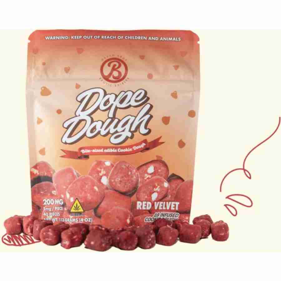Baked bags dope dough d9 edibles 200mg 40pc red velvet.