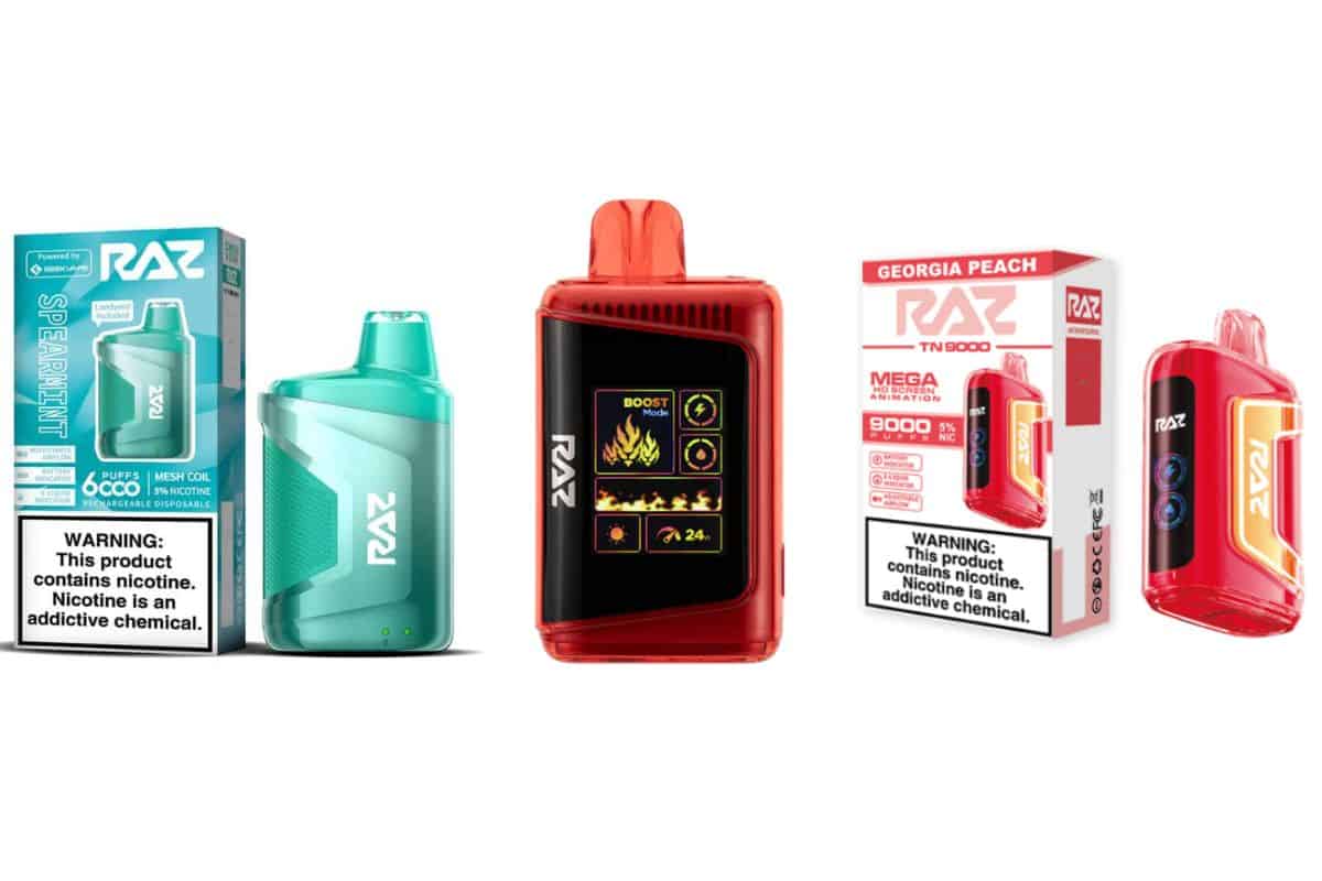 Different RAZ vape flavors are shown in the image